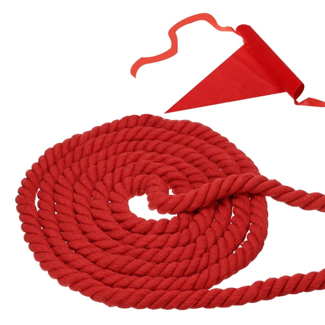 Unique Bargains 10 Feet Tug of War Rope for Adults Teen 3-Strand Natural Twisted Cotton Rope with Flag Red