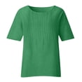 thumbnail image 4 of Olyvenn Chemises en Lin pour Femmes 2025 Basiques Grande Taille Manches 3/4 Hauts Été Décontractés Col Rond Chandail Blouse Tunique T-Shirt Vert G, 4 of 4