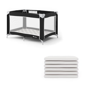 Foundations Sleep 'N Store Play Yard & Ensemble de feuilles - Playpen commercial avec matelas, sac de rangement & 6 Feuilles blanches - Durable pour les hôtels & Garderies