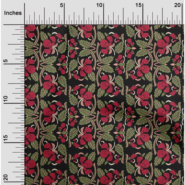 oneOone Cotton Poplin Fabric Leaves & Floral Block Print Sewing Fabric BTY 56 Inch Wide