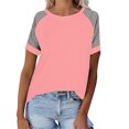 thumbnail image 1 of Plebaso T-Shirts pour Femmes à Manches Courtes à Blocs de Couleur Décontractés à Col Rond T-Shirts Amples Blouses d'Été Hauts, 1 of 7