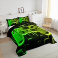 thumbnail image 3 of Green Yellow Gaming Full Size Comforter Sets for Boys - Gamer Comforter Boys Full Size Bedding Set, Neon Lights Abstract Geometry Design Gamer Room Decor, 3 of 5