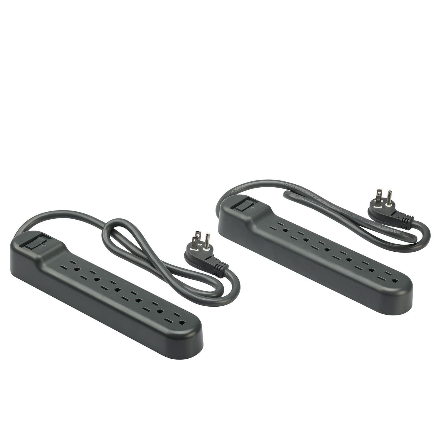 onn. 2.5 FT./76.2 cm 6-Outlet Surge Protectors 2-Pack