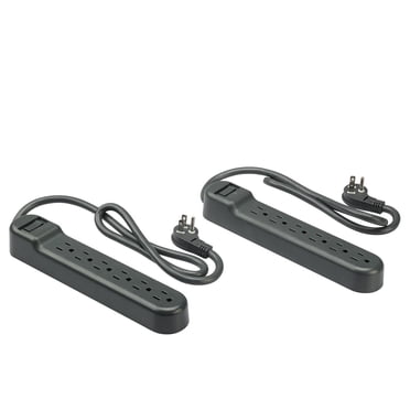 onn. 2.5 FT./76.2 cm 6-Outlet Surge Protectors 2-Pack