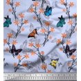 thumbnail image 1 of Soimoi Blue Modal Satin Fabric Flower & Butterfly Printed Fabric 1 Yard 42 Inch Wide, 1 of 5