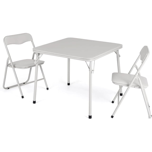 YUSAZENS 3-Piece Folding Card Table and Chair Set, Upholstered Activity Set with Portable Metal Frame, Great for Eating, Reading & Playing Indoors and Outdoors,Beige