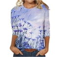 thumbnail image 1 of Meichang T-Shirt à Manches 3/4 pour Femmes Style Mode Décontracté à Fleurs T-Shirt Léger Doux à Col Rond Chandails à Enfiler Chemises Amples Extensibles T-Shirt de Vacances pour Femmes, 1 of 4
