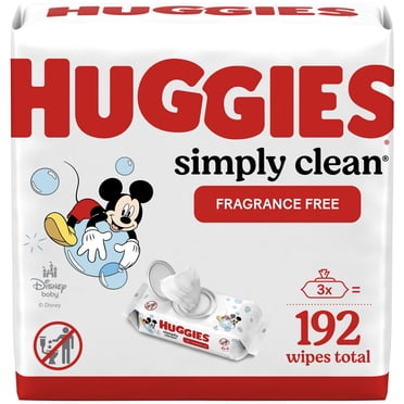 Lingettes pour bébés Huggies Simply Clean, NON PARFUMÉES, 3 emballages à couvercle rabattable, total de 192 lingettes