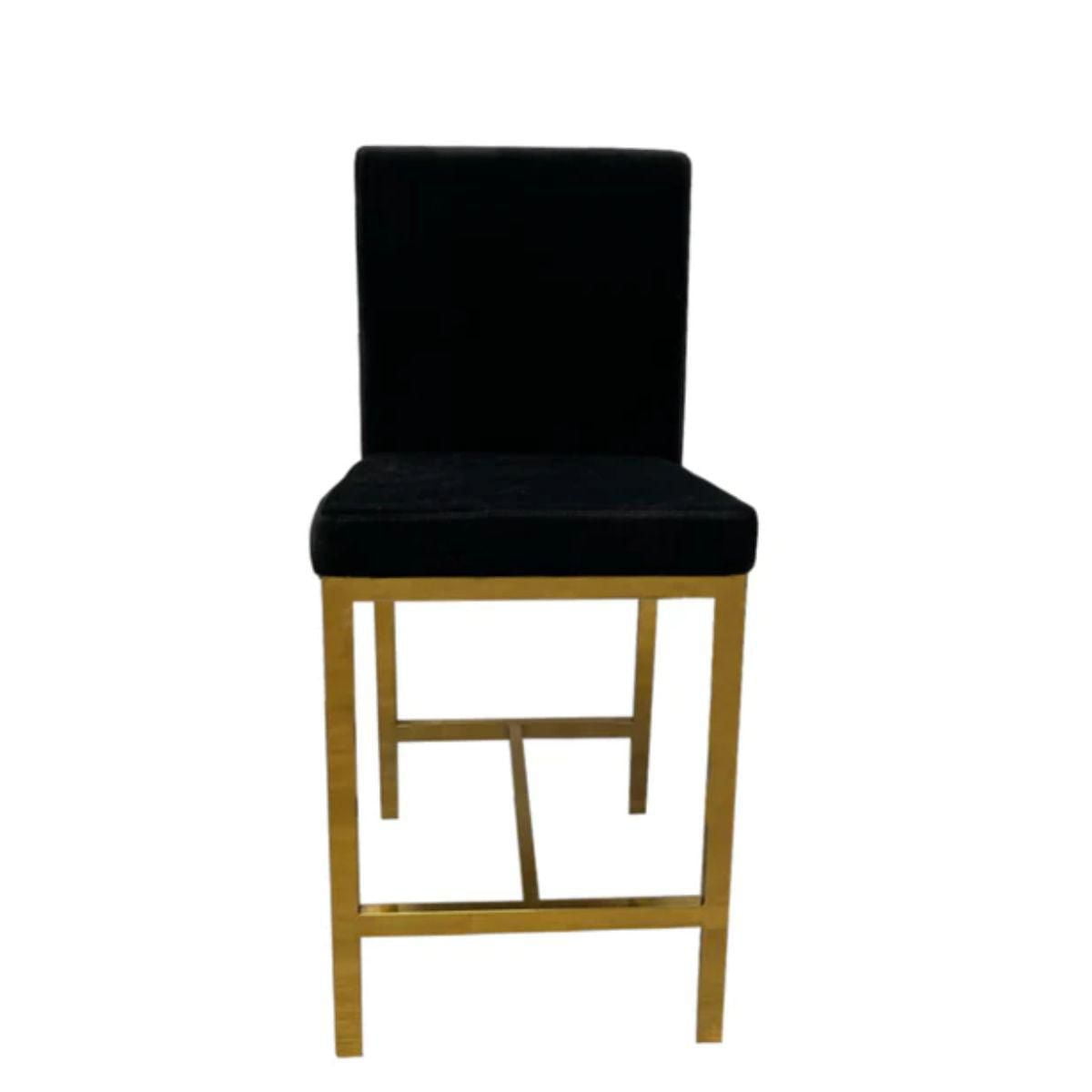 Davion Stool with Plush Velvet Upholstery and Shiny Gold-Finished Steel Frame – Featuring a Unique Back Roca Design for a Touch of Modern Elegance