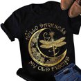 thumbnail image 3 of Femmes T-shirt Imprimé Manches Courtes Top Rond Femmes T-shirt Col Chemise d'Été Casual, Noir, L, 3 of 5