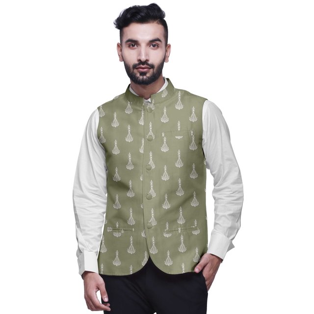 Atasi Block Printed Wedding Jackets For Men Nehru Jacket Waist Coat For Festive Season-Medium