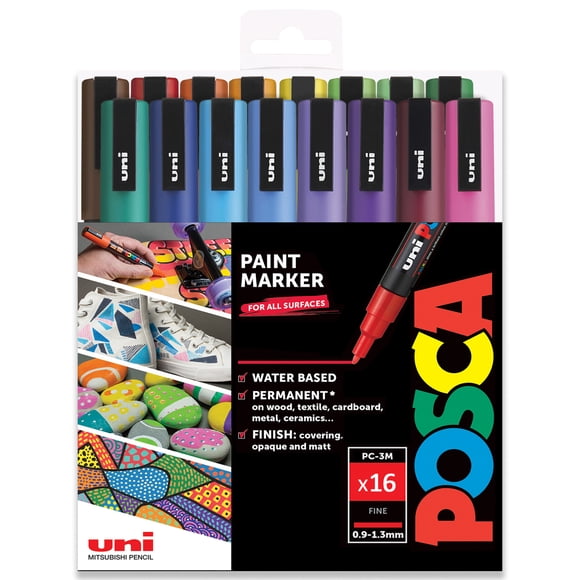 POSCA Coloriage - PC-3 m Spectre Complet Ensemble de 16 - dans 2 Boîtes-Cadeaux