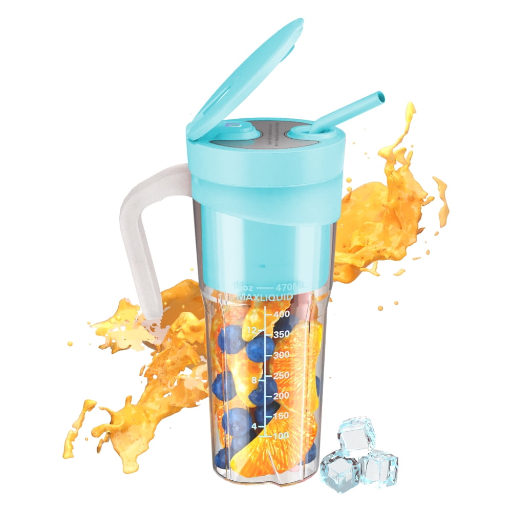 Riwcyla Portable Blender for Shakes and Smoothies 16 Rechargeable Type,C Size Blender with 6 Ultra Sharp /Straw/Cleaning Brush Multifunctional Handheld Blender Cup for Office/Home/Sports/Travel/Gy