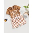 thumbnail image 3 of Faithtur Vêtements d'Été pour Garçons Ensemble 2 Pcs T-Shirts à Manches Courtes Col Rond Imprimé Lettre et Shorts à Damier, 3 of 9