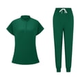 thumbnail image 3 of Women Scrubs Matching Set Round Neck Stretch Tops With Pockets & Cargo Pants Jogger Nurse Work Uniform Sets, 3 of 5