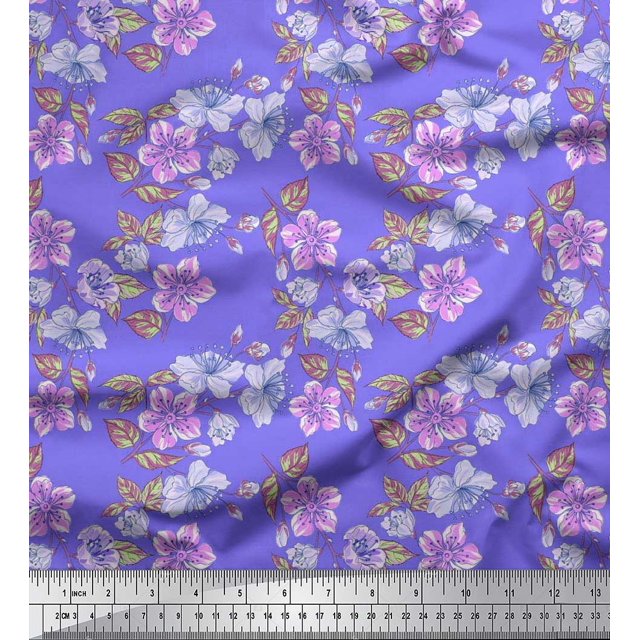 Soimoi Rayon Fabric Leaves & Buttercup Floral Print Sewing Fabric Yard 56 Inch Wide