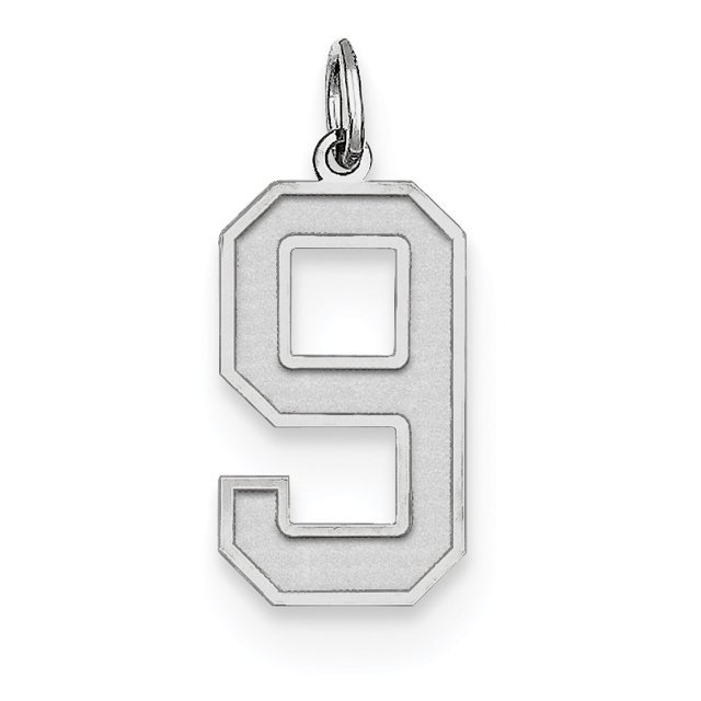 Sterling Silver Rhodium-plated Large Satin Number 9 Charm QPP09 (25mm x 11mm)