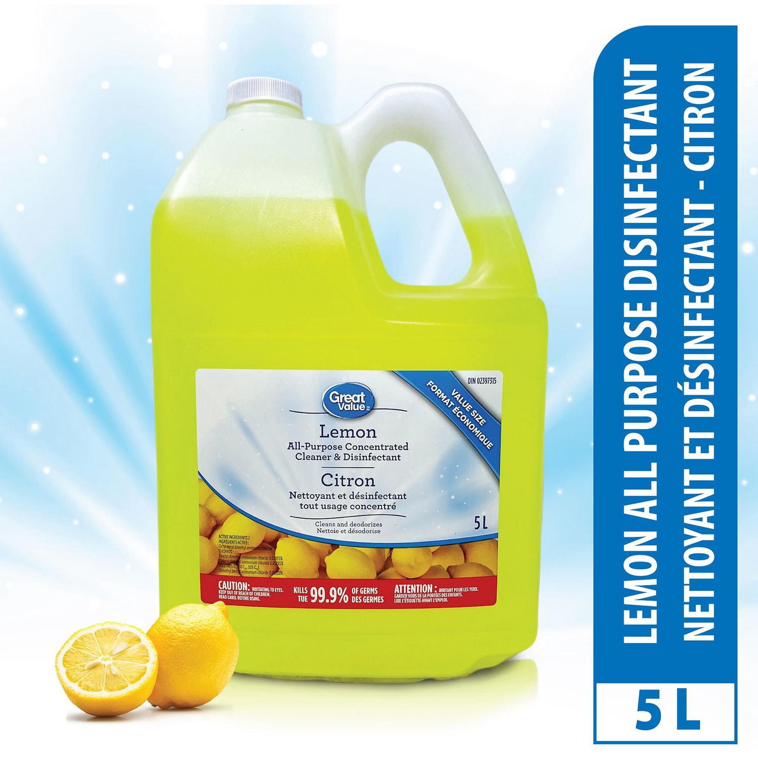 Great Value Lemon All-Purpose Concentrated Cleaner and Disinfectant, 5L