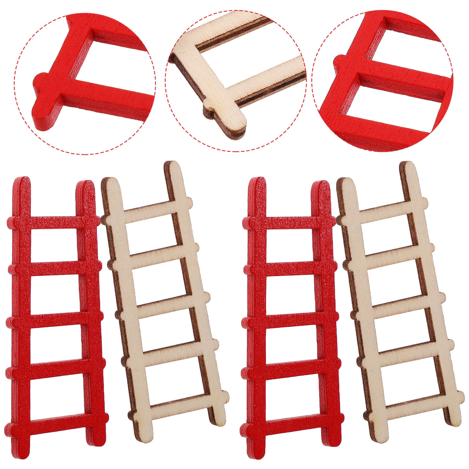 WHAMVOX Miniature Ladder Decor 10Pcs Red Wood For Craft Enthusiasts And Hobbyists Mini Size Landscape Ornament