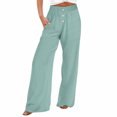 thumbnail image 1 of Timegard Womens Wide Leg Pants Summer Elastic High Waisted Button Lightweight Casual Pants with Pockets, 1 of 4