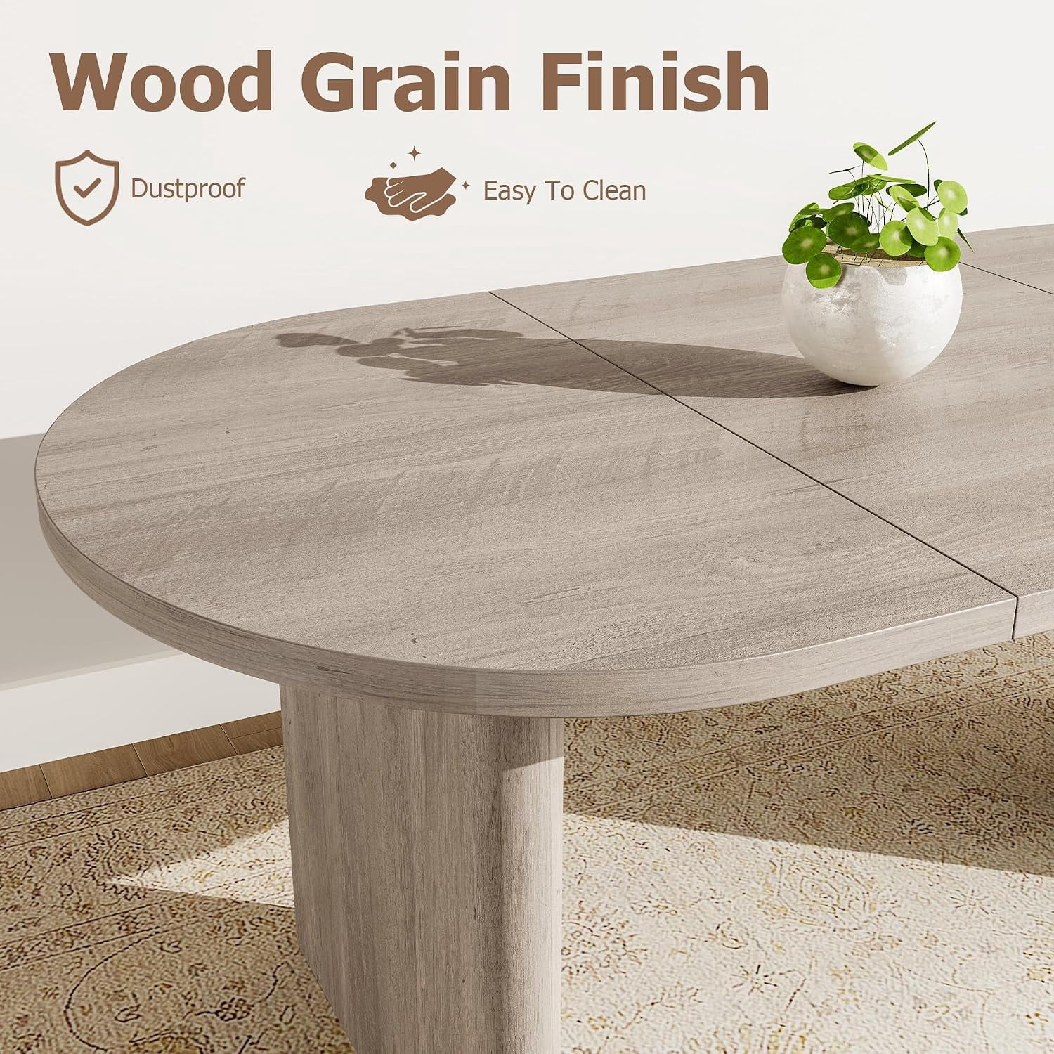 70.8 Inch Oval Dining Table for 6-8 People, Farmhouse Kitchen Dining Table with Thick Wooden Base, Large Dining Room Table for Kitchen, Living Room, Home Office，Grey Walnut