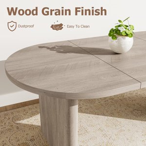 70.8 Inch Oval Dining Table for 6-8 People, Farmhouse Kitchen Dining Table with Thick Wooden Base, Large Dining Room Table for Kitchen, Living Room, Home Office，Grey Walnut