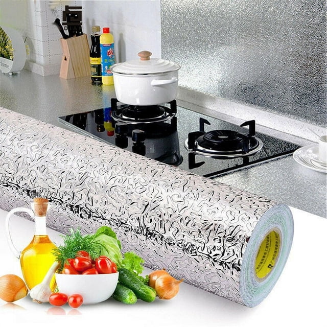 Luckyn 3 Pcs Papier D\'aluminium Imperméable et Anti-Huile, Papier D\'aluminium Standard Enveloppant, Feuille de Gril Autocollante Résistante à la Chaleur et à l'Humidité, Autocollant Mural de Cuisine Résistant aux Hautes Températures