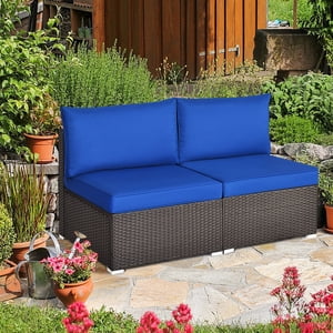 Gymax 2PCS Patio Sectional Armless Sofas Outdoor Rattan Furniture Set w/ Cushions