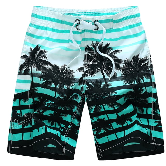 KIHOUT Men's Athletic Beach Shorts Mesh Hawaiian Print Summer Beach Lightweight Drawstring Quick Dry Shorts