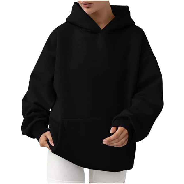 MeetoTime Women's Oversized Sweatshirt Fall Lightweight Long Sleeve Hoodie Fleece Pocket Pullover Tops