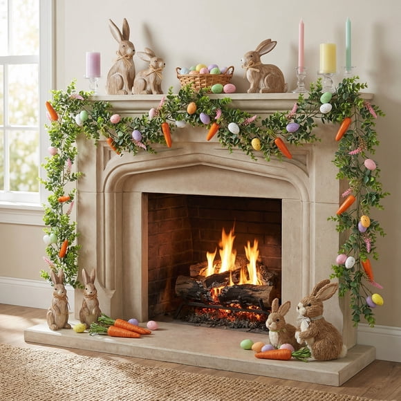 Fesfesfes Easter Egg Garland Artificial Carrot Egg Hanging Vines Spring Themed Greenery Garland for Home Porch Mantel Easter Party Supplies