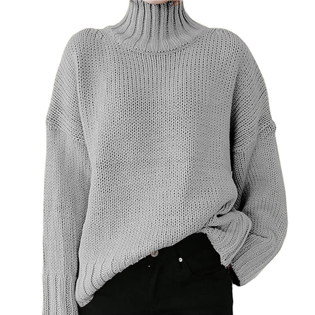 EGNMCR Chandails pour Femmes Mode Femmes Manches Longues Unies Chandail Col Roulé Décontracté Hauts
