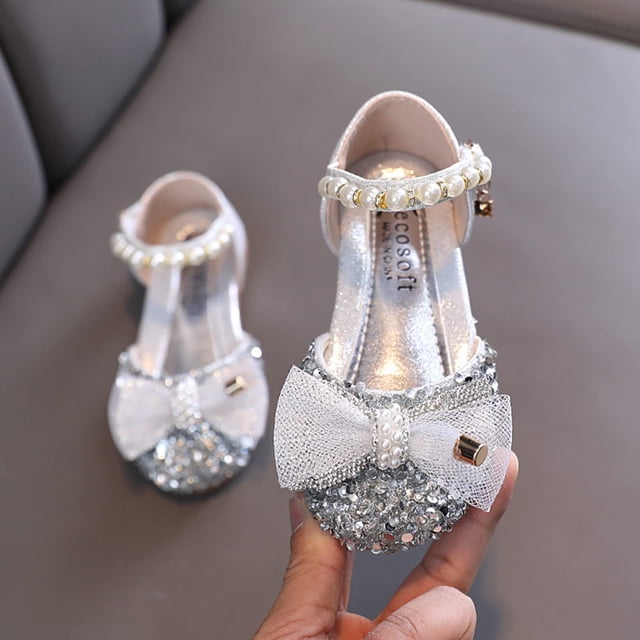 RXIRUCGD Chaussures Mode Été Sandales Filles Robe Performance Chaussures de Danse Paillettes Perle Maille Nœud Boucle Chaussures de Princesse