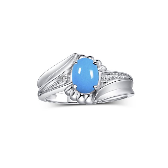 RYLOS Rings for Women Sterling Silver Swirl Z Ring 7X5MM Oval Gemstone & Diamond Rings December Tourquoise Jewelry Size 7