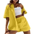 thumbnail image 1 of Birdeem Womens Spring and Summer Fashion Slim Button-Up Top Casual Shorts Solid Color Top/Shirt Suit, 1 of 5