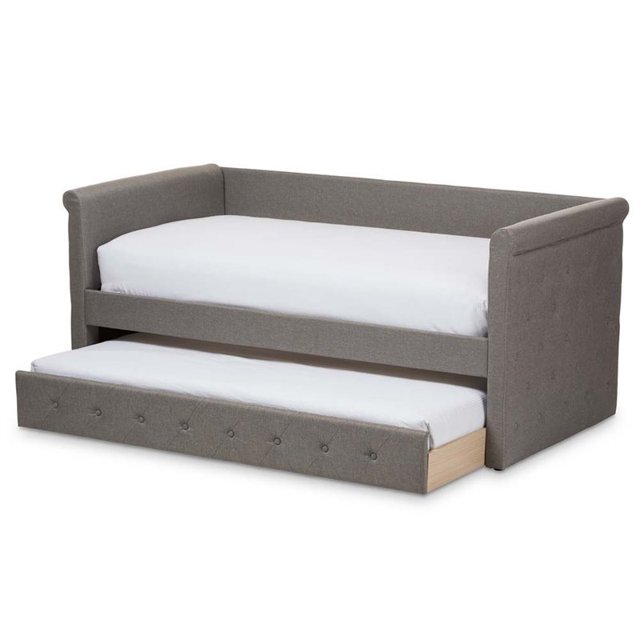 Baxton Studio Alena Lit de Jour en Tissu avec Lit Gigogne Gris Clair