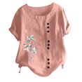 thumbnail image 1 of Birdeem Womens Fashion Summer Round Neck Leisure Short Sleeve Printed Buttons Tops, 1 of 7