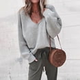 thumbnail image 1 of EGNMCR Chandails pour Femmes Mode Col en V Chandail Ample Manches Longues Hauts, 1 of 3