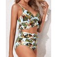 thumbnail image 2 of Women Two Piece Swimsuits High Waisted Ruffle Flounce Bikini V Neck Tummy Control Bathing Suit Green Leaves (M, 2 of 6