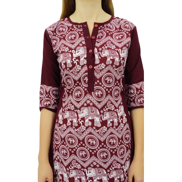 Phagun Kurta Droite Bordeaux pour Femmes, Manches 3/4, Kurti Décontractée Imprimée-16