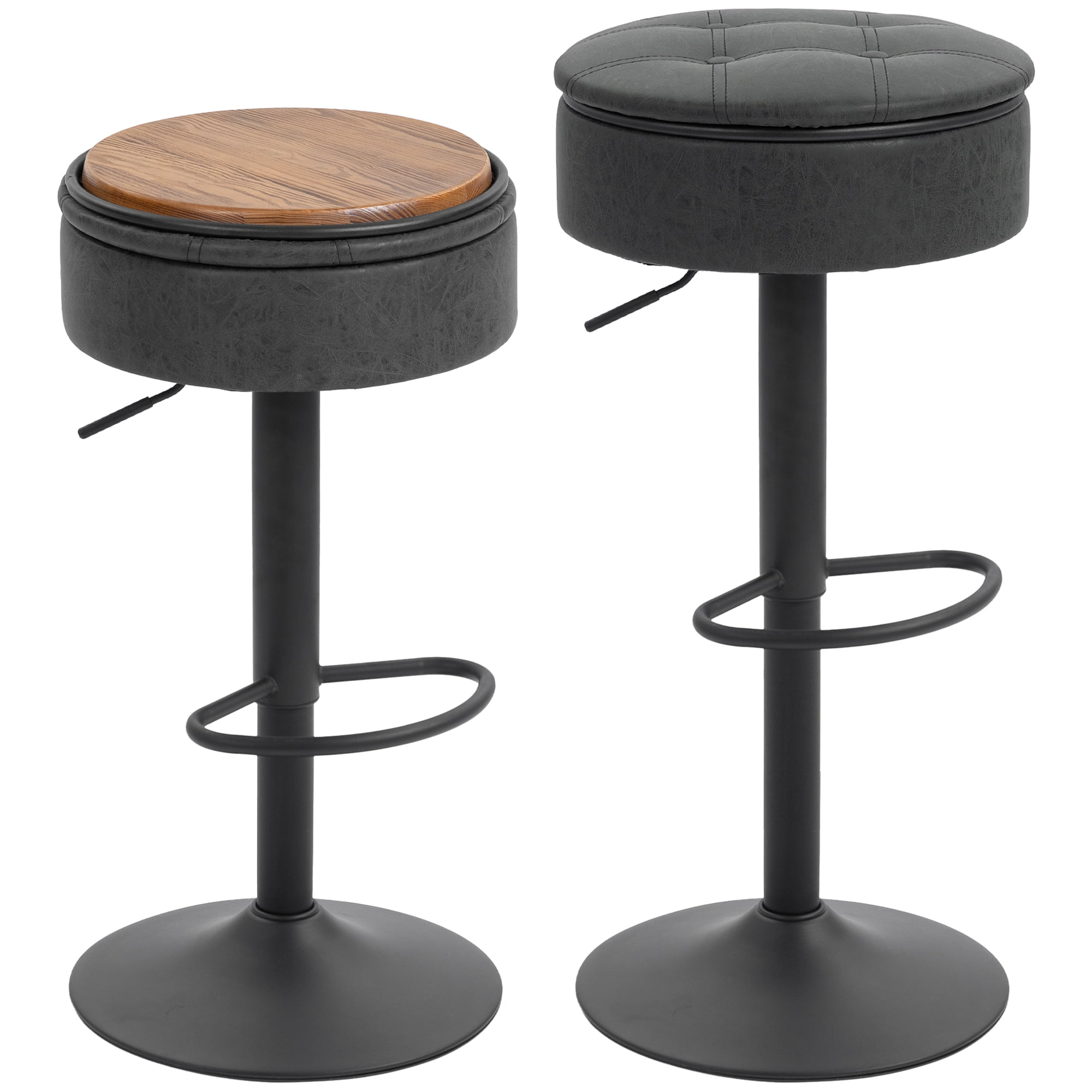 HOMCOM Bar Stools Set of 2, Swivel Barstools with Storage, Footrest, Black