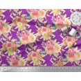 thumbnail image 3 of Soimoi Purple Heavy Canvas Fabric Leaves & Ranunculus Floral Print Fabric by the Yard 58 Inch Wide, 3 of 3