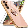 thumbnail image 1 of ORUYROP pour Samsung Galaxy S23 Plus Étui avec Protecteur d'Écran, Support Anneau à Rotation 363 Intégré Support Magnétique, Bord Plaqué Brillant de Luxe Antichoc Étui de Protection Électroplaquée (Rose/or, 1 of 7