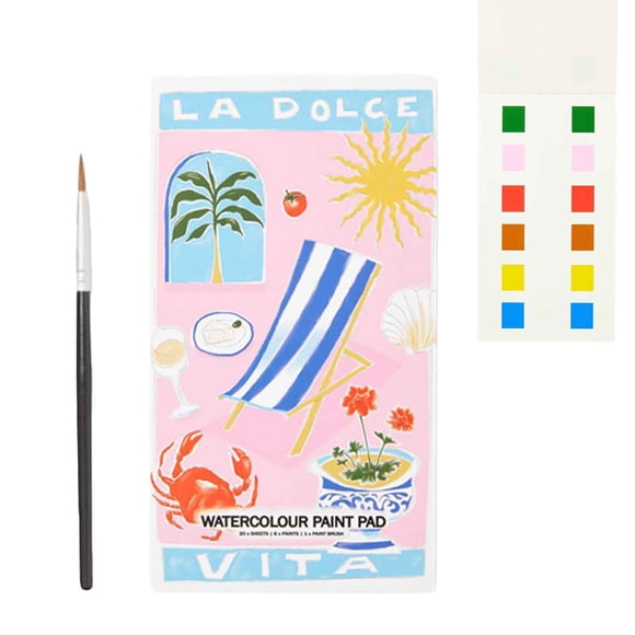 Riforla Mini Watercolour Paint Pad DIY Watercolor Painting Book Includes Paints Mini Paint Brush Cute Cartoon Coloring Book Helps Develop Drawing Skills Parent Child Interaction Pink