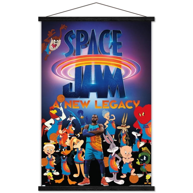 Space Jam : A New Legacy - Affiche Murale d'Équipe, 14,725 Po x 22,375 Po, Affiche Brillante Mettant en Vedette des Personnages Looney Tunes Animés et un Joueur de basketball en Uniformes d'Équipe Syntonisée sous le logo Space Jam avec un Anneau orange Lumineux, Idéale pour la Décoration Murale de Chambre Ou de Bureau.