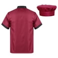 thumbnail image 2 of TiaoBug Unisex Short Sleeve /Long Sleeve Chef Coat Jacket with Hat Lightweight Button Restaurant Kitchen Chef Top Uniform Burgundy L, 2 of 7