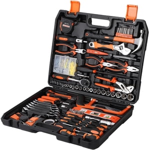 236-Piece Auto Repair Tool Set Complete Hand Tool Kit with Socket Wrenches Precision Screwdrivers Pliers Hammers and Plastic Storage Case for Household and Garage