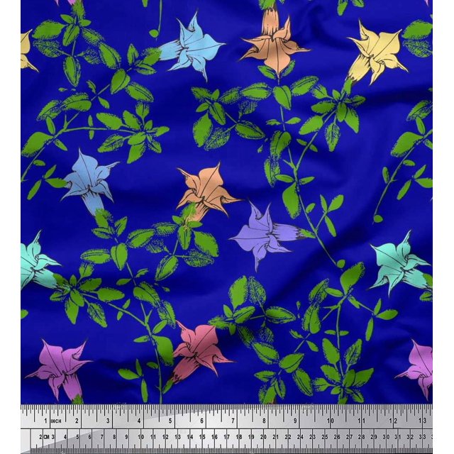 Soimoi Rayon Fabric Leaves & Bell Floral Print Fabric by Yard 42 Inch Wide