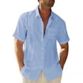 thumbnail image 1 of Wweixi Men's Button Down Shirt Boys Summer Pool Party Beach Walking Solid Color Simple Design Tops Daily Working Clothes Light Blue L, 1 of 5