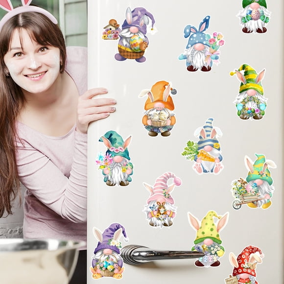 CaiYueKe 12 Pcs Easter Bunny Fridge Magnets Cartoon Refrigerator Stickers Waterproof Decorative Home Kitchen Car Decor Magnetic Stickers Reusable Holiday Party Decorations